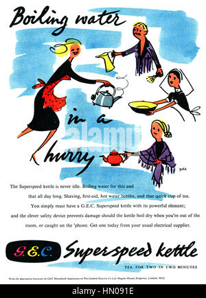 1957 La publicité pour la G.E.C. Bouilloire Électrique Superspeed Banque D'Images