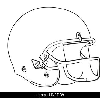 Croquis dessin illustration de style d'un casque de football américain depuis le côté isolé sur fond blanc en noir et blanc. Illustration de Vecteur