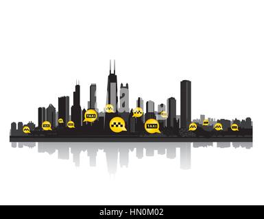 Service de taxi taxi. en-tête arrière-plan la ville. appel pointeur taxi concept cityscape Illustration de Vecteur