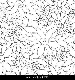 Contour transparent floral pattern. fleurs d'ornement floral background. monohrome avec texture fleurs. printemps fleurir jardin coloriage je Illustration de Vecteur