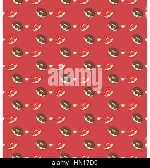Sweet transparente avec motif donuts et coeurs sur rouge Illustration de Vecteur