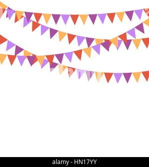 Drapeaux banderoles lumineuses multicolores guirlandes isolated on white Illustration de Vecteur
