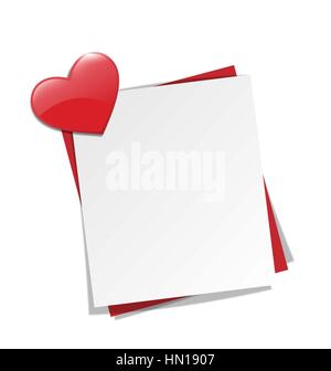 Amour papier remarque sur mur avec coeur rouge magnet isolated on white Illustration de Vecteur