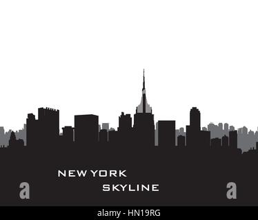 Toits de New York. Vector USA paysage. Vue urbaine avec des gratte-ciel. Silhouette ville. Panorama ville arrière-plan. La frontière urbaine Skyline. Illustration de Vecteur