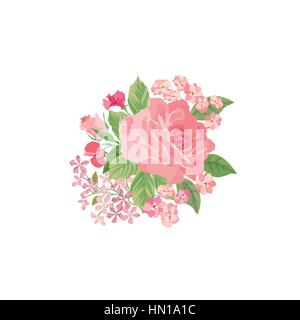 Bouquet floral isolé sur fond blanc. été fleur rose posy. carte de souhaits avec des fleurs roses fond d'épanouir. Illustration de Vecteur