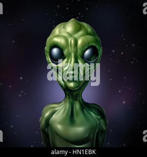 UFO alien humanoïde extraterrestre et caractère créature verte sightings concept comme un symbole pour la recherche de vie intelligente dans l'univers. Banque D'Images