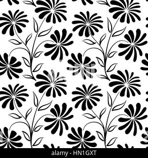 Motif transparent floral bouquet de fleurs.. arrière-plan floral seamless texture de fleurs de camomille. s'épanouir papier peint carrelage noir et blanc Illustration de Vecteur