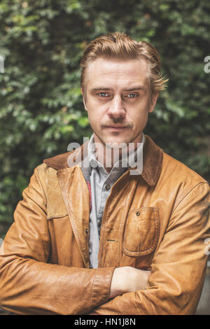 L'acteur américain Boyd Holbrook dépeints en Colombie au cours de la production de la populaire série Narkos de Netflix. Boyd Holbrook joue le rôle de DEA Banque D'Images