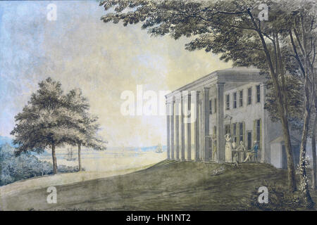 Mount Vernon avec la famille de Washington sur la terrasse, par Benjamin Henry Latrobe Banque D'Images