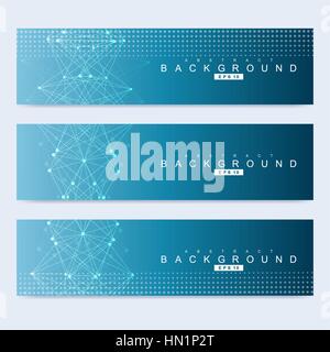 Ensemble de vecteur scientifique moderne des bannières. La structure d'ADN avec des lignes et points. Vecteur de la science historique. Technologie médicale, chimie, conception. Illustration de Vecteur