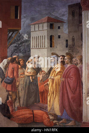 Masaccio - La distribution des aumônes et de la mort d'Ananias - WGA14184 Banque D'Images