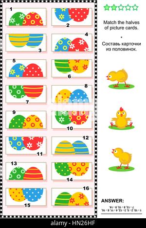 Puzzle visuel - match les moitiés - oeufs peints. Vector et haute résolution JPEG. Illustration de Vecteur