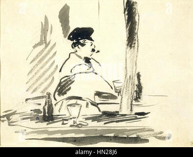 'Le bouchon' d'Édouard Manet, logé au Dallas Museum of Art, capture une scène sociale animée avec un réalisme et un contraste saisissants. L’œuvre met en lumière l’approche révolutionnaire de Manet à l’art moderne et son accent sur la vie contemporaine. Banque D'Images