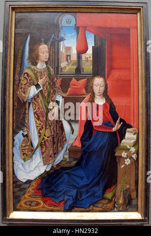 L'Annonciation, une peinture de Hans Memling, un peintre flamand, et Rogier van der Weyden, créée vers 1465-1475. Banque D'Images