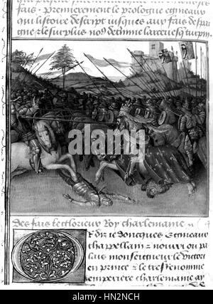 Par Jean Fouquet pour "Les chroniques de Saint Denis" : les guerres de Charlemagne 15thC France Banque D'Images