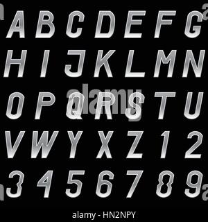 Vector set métal gris de lettres de l'alphabet et des chiffres. Illustration de Vecteur