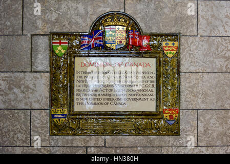 Plaque de la Dominion du Canada au Parlement du Canada, Ottawa. Banque D'Images