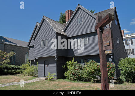 Le Jonathan Corwin Chambre autrement connue sous le nom de Witch House, un musée des procès des sorcières de Salem de Salem, Massachusetts, United States. Banque D'Images