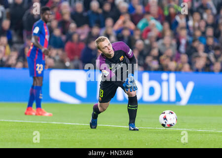 Barcelone, Espagne. 07Th Feb 2017. 7 février 2017 : Jasper Cillessen pendant le match entre le FC Barcelone vs Atletico Madrid, pour le cycle 1/2 de la coupe du roi espagnol, joué au Camp Nou, Barcelona, Espagne, Espagne. /Urbanandsport CronosFoto : Photo Credit : Cronos Foto s.r.l./Alamy Live News Banque D'Images