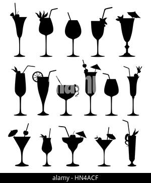 Vector silhouettes cocktail cocktail verre ensemble. Illustration de Vecteur