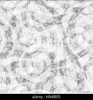 Abstract floral ornement noir et blanc sans couture. motif de ligne contour élégant ornement oriental contexte géométrique Illustration de Vecteur