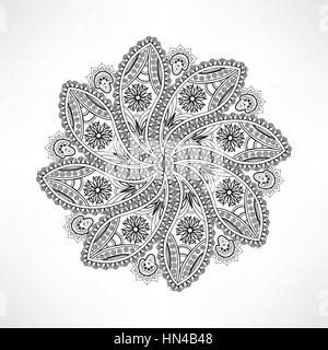 Contours géométriques oriental flower isolated. mandala quartenaire élément, amulette ethnique indien décor floral. Illustration de Vecteur