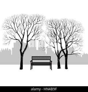 Banc de parc de la ville. Les arbres et les plantes. Paysage avec banc. cityscape vector illustration Illustration de Vecteur