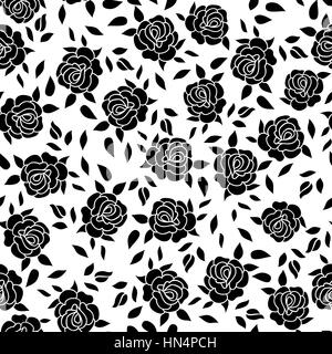 Motif floral fleur rose fond ornemental épanouir texture avec bouquet de fleurs d'été. Sol carrelé noir et blanc papier peint floral Illustration de Vecteur