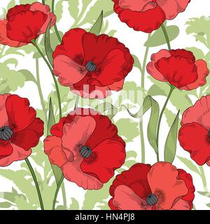 Motif floral seamless. fleur coquelicot fond. s'épanouir la texture de fleurs ornementales carrelée printemps jardin floral. Illustration de Vecteur