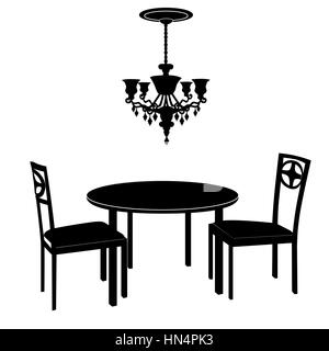 La conception intérieure de salle de séjour avec chaises, table et lampe. Salle à manger avec intérieur concept classique, mobilier moderne . vintage style de luxe. Illustration de Vecteur