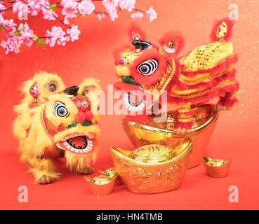 La danse traditionnelle chinoise lion pour le nouvel an Banque D'Images