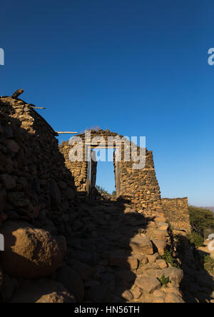 Porte dans un village traditionnel de maisons en pierre du peuple Argoba Harari, région, Koremi, Ethiopie Banque D'Images