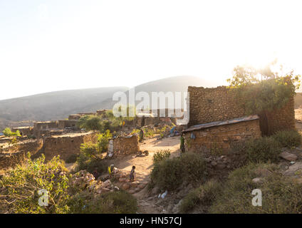 Maisons en pierre du peuple Argoba traditionnelles harari, village, région, l'Ethiopie Koremi Banque D'Images