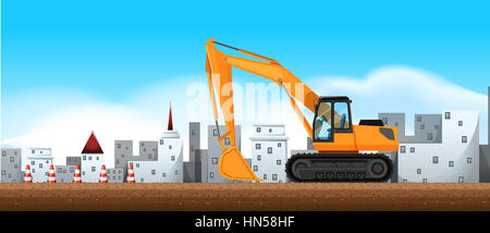 Bulldozer working at construction site illustration Banque D'Images