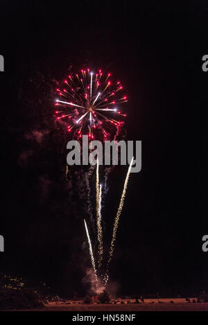 En forme de fleur d'artifice dans le ciel de nuit en Catalogne, Espagne Banque D'Images