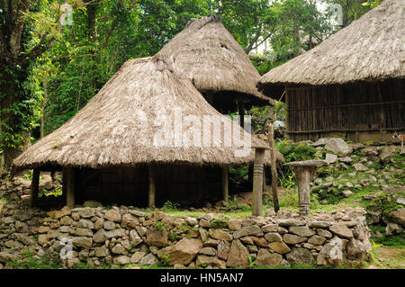 Maison de paille dans le village ethnique sur une île de Timor Banque D'Images