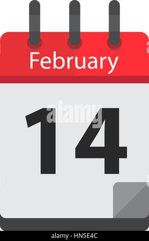 14 février. Icône Calendrier.Valentines Day.illustrationflat styleMonth.vecteur d'amour et de la date Illustration de Vecteur