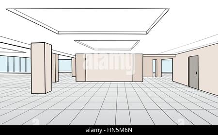 Bureau de l'intérieur. chambre salle de conférence pour l'espace ouvert office intérieur avec colonnes, fenêtres, portes. vector illustration Illustration de Vecteur