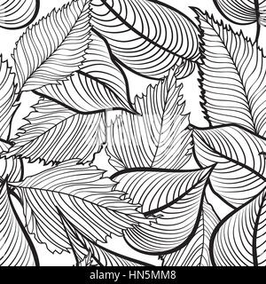 Motif floral seamless. laisse l'arrière-plan. la nature des feuilles des plantes ornementales avec texture. noir et blanc motif floral Illustration de Vecteur