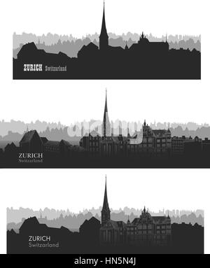 La ville de Zurich, Suisse. skyline silhouette sset. vecteur cityscape. transport de célèbres villes européennes défini Illustration de Vecteur