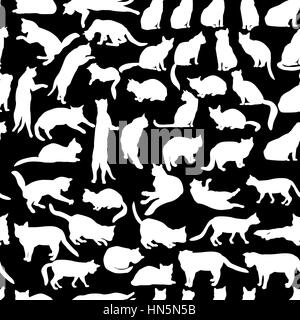 Les chats. transparente motif silhouette de chat sur fond blanc. Illustration de Vecteur