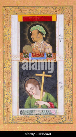 C. 1610-1620. Chester Beatty Library, Dublin, 1 Hashim et Abu'l Hasan. Jahangir et Jésus Jahangir et Jésus. Jahangir par Hashim c. 1615-1620. Jésus par Abu'l-Hasan Banque D'Images