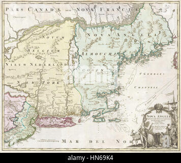 Homann 1716 Carte de la Nouvelle Angleterre 'Nova Anglia' - Geographicus - NovaAnglia-homann-1716) Banque D'Images