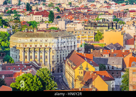 Vue aérienne sur le centre-ville de Zagreb, Croatie Europe. Banque D'Images