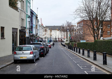 LONDON CITY - 25 décembre 2016 : La célèbre Portobello Road à Nottinghill avec presque pas de gens et de magasins fermés en raison du jour de Noël Banque D'Images