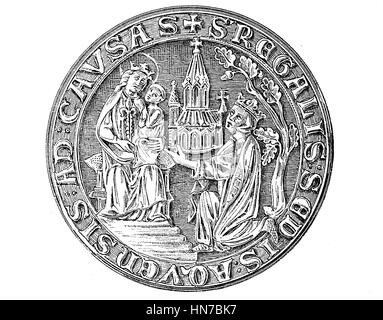 Ville médiévale d'étanchéité de la 13e à la 15e siècle, ici Aix-la-Chapelle, Allemagne, Stadtsiegel Mittelalterliches aus dem 13. bis 15. Jahrhundert, hier à Aix-la-Chapelle, Deutschland, gravure sur bois à partir de 1885, l'amélioration numérique Banque D'Images