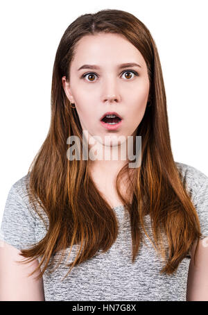 Portrait de jeune fille avec surprise de la bouche ouverte Banque D'Images