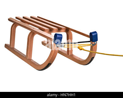 Le traîneau en bois blanc, préparer jours de neige en hiver - chemin de détourage Banque D'Images