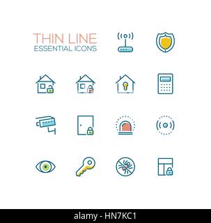 Sécurité maison - une seule ligne mince Icons Set Illustration de Vecteur
