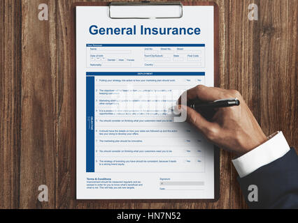 Renseignements sur l'Assurance Générale Concept Document Banque D'Images